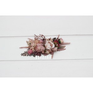 Flower comb in beige brown mocha mousse burgundy color scheme. Wedding accessories for hair. Bridal, Bridesmaid floral comb. 5215