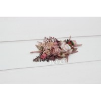 Flower comb in beige brown mocha mousse burgundy color scheme. Wedding accessories for hair. Bridal, Bridesmaid floral comb. 5215
