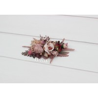Flower comb in beige brown mocha mousse burgundy color scheme. Wedding accessories for hair. Bridal, Bridesmaid floral comb. 5215