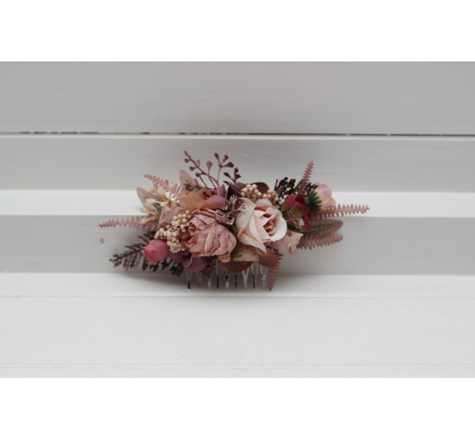 Flower Comb in Beige, Brown, Mocha Mousse & Burgundy | Bridal & Bridesmaid Hair Accessories