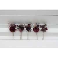  Set of  5 hair pins in purple burgundy gold color scheme. Flower hair pins. Hair accessories. Flower accessories for wedding.  Bridesmaid gift.  5223