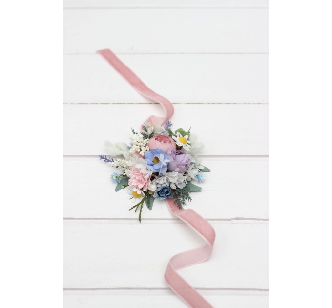 Wedding Boutonnieres & Wrist Corsage in Lilac, Ivory & Blush Pink | Faux Flower Accessories