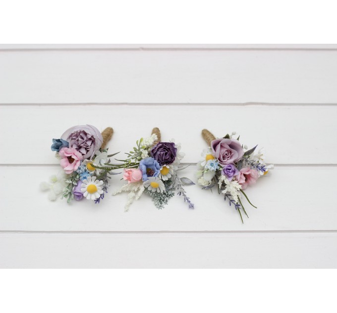 Wedding Boutonnieres & Wrist Corsage in Lilac, Ivory & Blush Pink | Faux Flower Accessories
