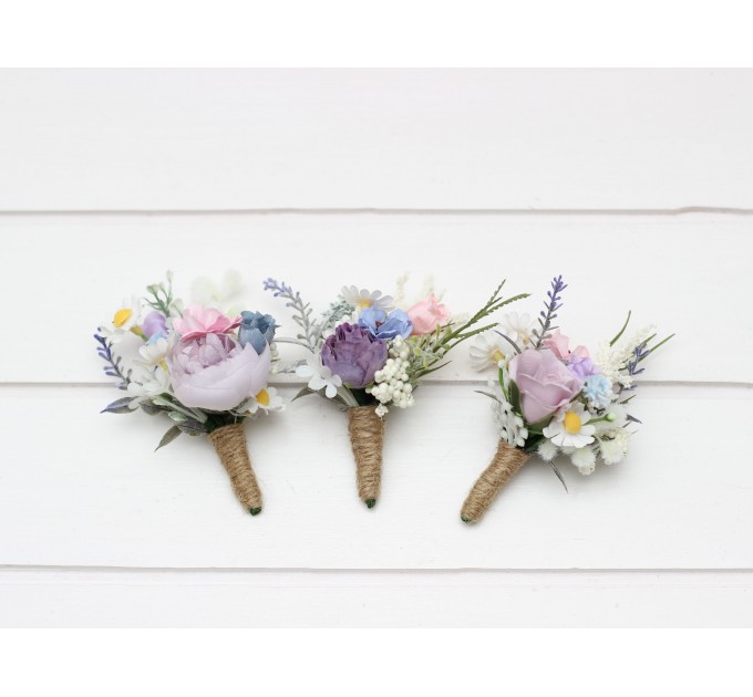 Wedding Boutonnieres & Wrist Corsage in Lilac, Ivory & Blush Pink | Faux Flower Accessories
