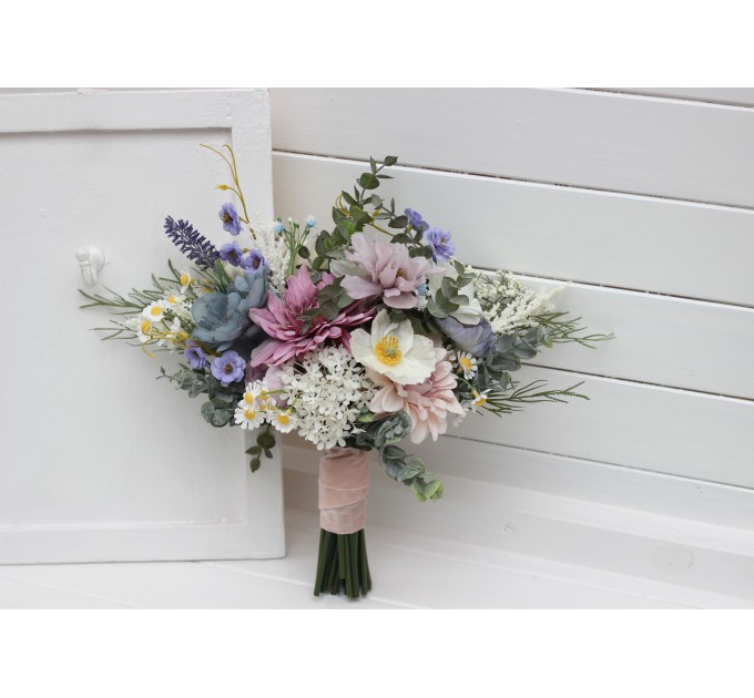 Spring & Summer Wedding Bouquets in Lilac, Ivory & Blush Pink | Faux Bridal & Bridesmaid Wildflower Bouquets