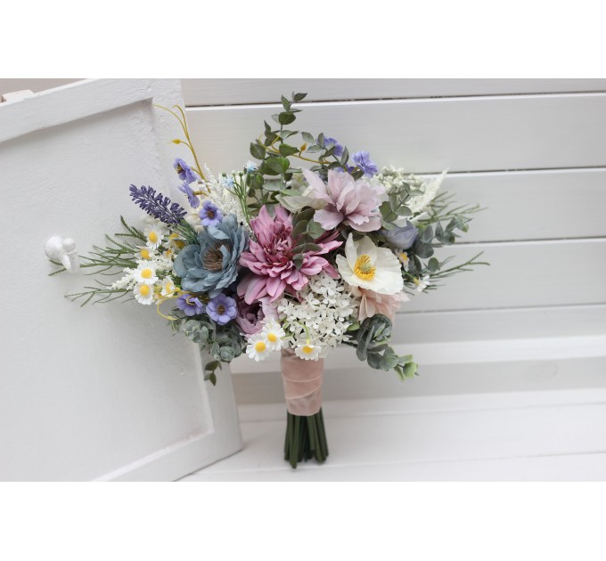 Spring & Summer Wedding Bouquets in Lilac, Ivory & Blush Pink | Faux Bridal & Bridesmaid Wildflower Bouquets