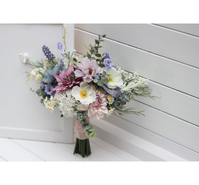 Spring & Summer Wedding Bouquets in Lilac, Ivory & Blush Pink | Faux Bridal & Bridesmaid Wildflower Bouquets