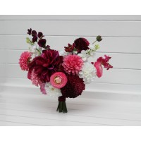 Colorful bridal bouquet. White magenta pink flowers for summer wedding. Dahlia bouquet. 5386