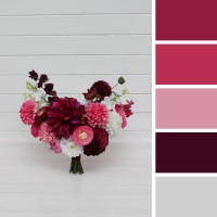 Colorful bridal bouquet. White magenta pink flowers for summer wedding. Dahlia bouquet. 5386