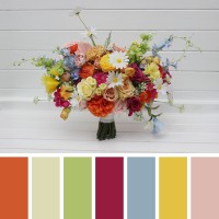 Single color bouquet. Orange, magenta, pink, yellow, dusty blue,white,green  bridesmaid bouquet. Summer wedding. Wildflower faux bouquet. 5401