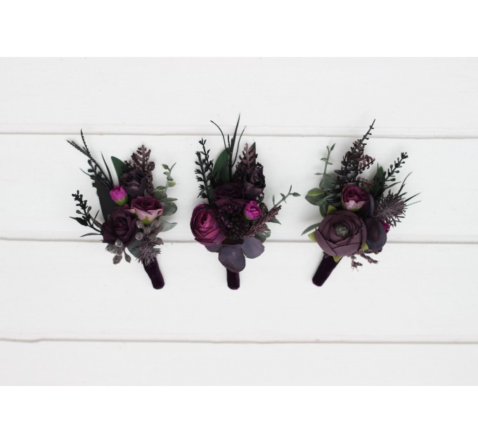 Black, Purple & Magenta Wedding Boutonnieres & Wrist Corsages | Bold Floral Accessories