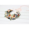 Peach, Orange, Dusty Blue, Ivory & Lilac Flower Crown | Wildflowers Hair Wreath