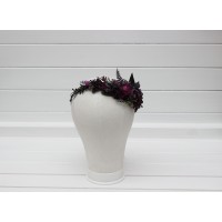 Black purple magenta flower crown. Hair wreath for wedding or Gothic Halloween ceremony.5370