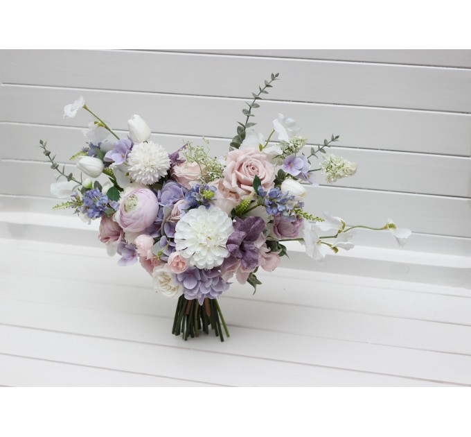 Lilac, White & Blush Pink Bridal Bouquet | Pastel Wildflower Faux Wedding Flowers