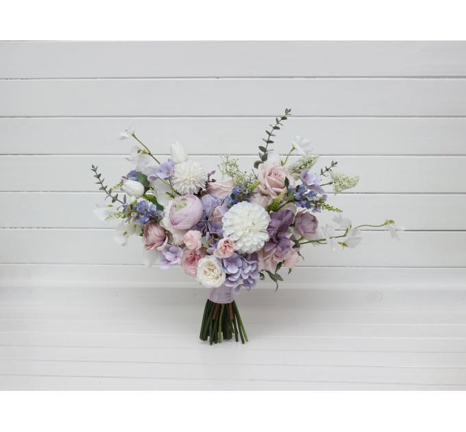Lilac, White & Blush Pink Bridal Bouquet | Pastel Wildflower Faux Wedding Flowers