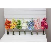 Single color bouquet. Orange, magenta, pink, yellow, dusty blue,white,green  bridesmaid bouquet. Summer wedding. Wildflower faux bouquet. 5401