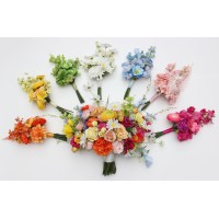 Bright orange magenta pink yellow blue bridal bouquet. Summer wedding. Wildflower faux bouquet. 5401