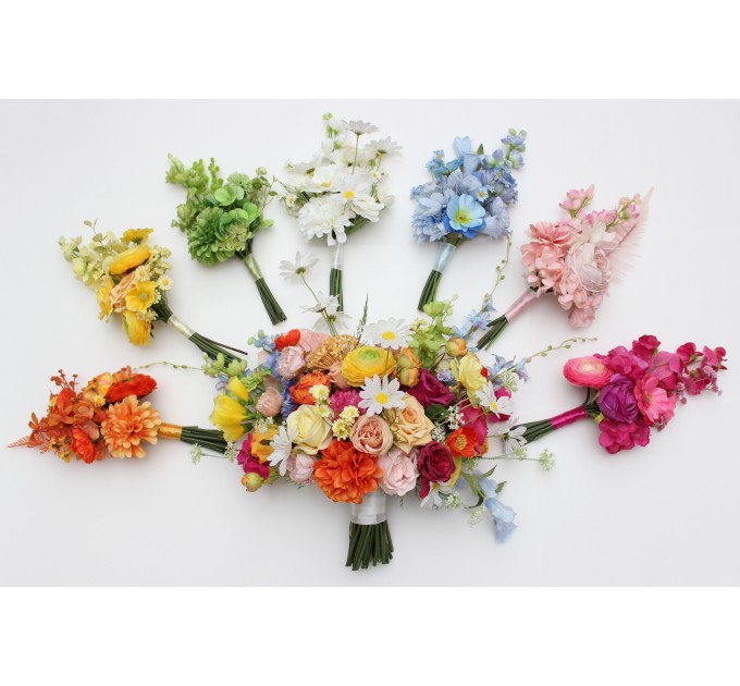 Bright Orange, Magenta, Pink & Yellow Bridal Bouquet | Summer Wildflower Faux Wedding Flowers