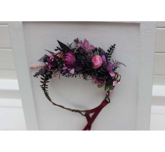 Purple Fuchsia & Candy Pink Flower Crown | Gothic Hair Wreath for Flower Girl