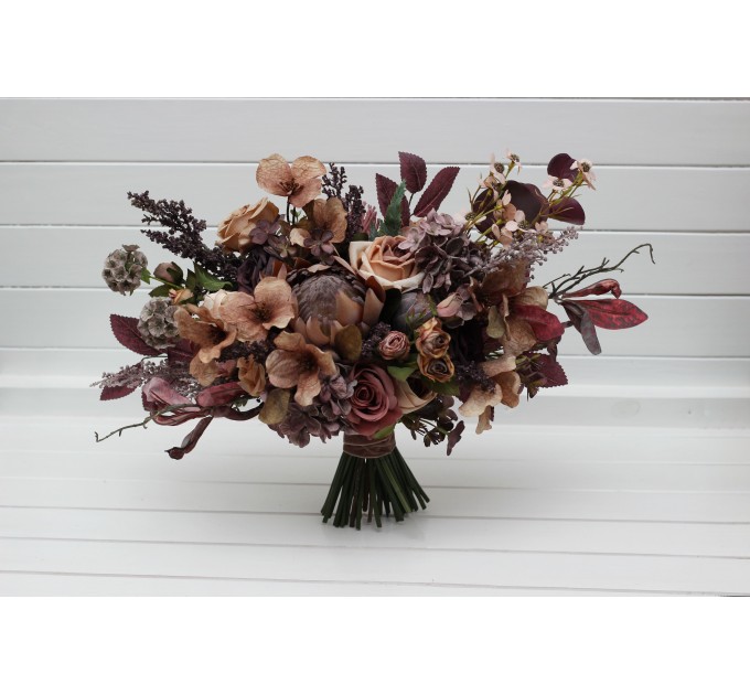 Boho Protea Bridal Bouquet | Faux Purple, Brown & Mauve Flowers for Fall Weddings