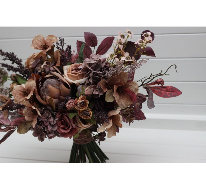 Boho Protea Bridal Bouquet | Faux Purple, Brown & Mauve Flowers for Fall Weddings