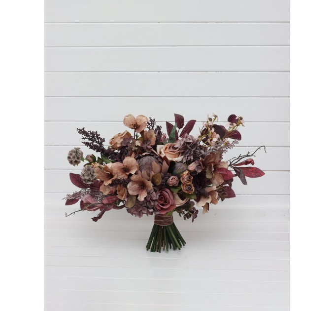 Boho Protea Bridal Bouquet | Faux Purple, Brown & Mauve Flowers for Fall Weddings
