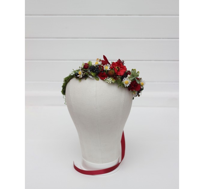 Flower Crown with Poppies, Daisies, and Berries | Woodland Hair Wreath for Flower Girl