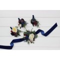 Wedding Boutonnieres and Wrist Corsage in Purple, Ivory, Emerald, Burgundy & Navy Blue