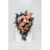 Cascading bridal bouquet in peach and navy blue colors. Faux wedding bouquets. Bridesmaid bouquets. 5408