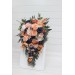 Peach & Navy Blue Cascading Bridal Bouquet – Elegant Faux Florals for Weddings