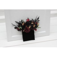 Pocket boutonniere in black burgundy gold color scheme. Flower accessories. Pocket flowers. Square flowers. 5305