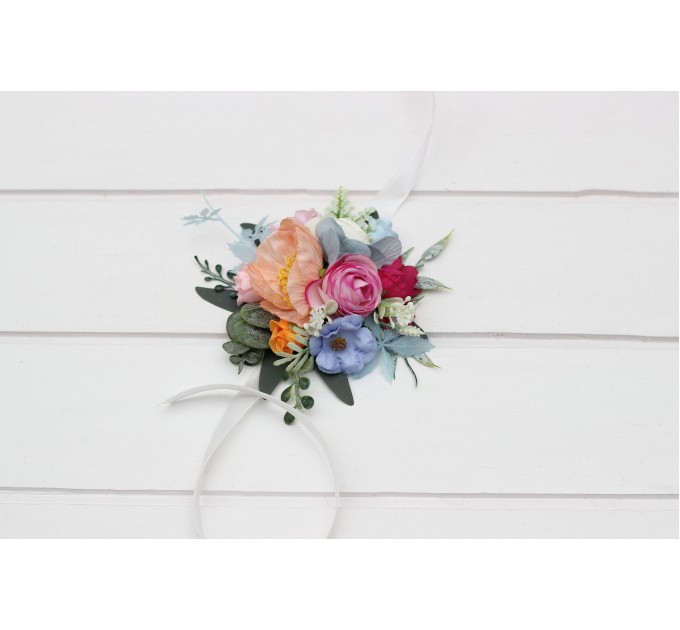Colorful Wedding Boutonnieres in Orange, Peach, Dusty Blue, Ivory & Pink | Wildflower Buttonholes