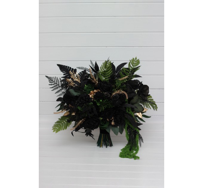 Moody Forest Green and Black Gold Bridal Bouquet for Gothic or Halloween Weddings