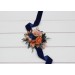 Peach & Navy Blue Wedding Boutonnieres and Wrist Corsages – Sophisticated Faux Flower Accessories