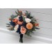 Peach & Navy Blue Cascading Bridal Bouquet – Elegant Faux Florals for Weddings