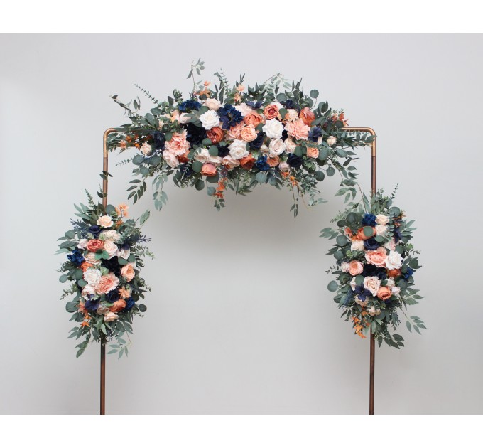 Peach & Navy Blue Flower Arch Arrangement – Real-Looking Blooms for Wedding Arbors