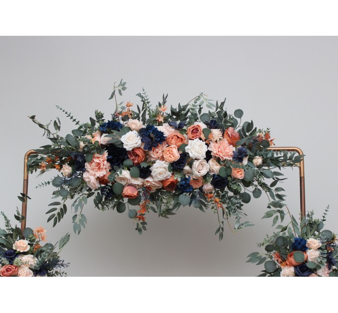 Peach & Navy Blue Flower Arch Arrangement – Real-Looking Blooms for Wedding Arbors