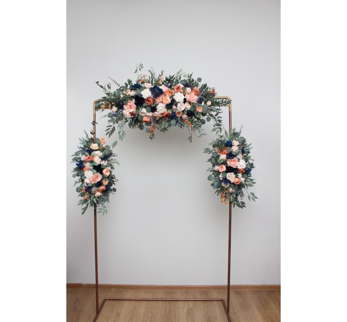 Peach & Navy Blue Flower Arch Arrangement – Real-Looking Blooms for Wedding Arbors