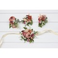 Dusty Rose, Olive, Beige & Brown Wedding Boutonnieres and Wrist Corsages – Faux Floral Accessories