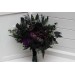 Cascading Bridal & Bridesmaid Bouquets – Gothic Faux Flowers in Deep Purple, Black & Dark Green