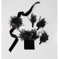Gothic Wedding Boutonnieres & Wrist Corsages – Faux Flowers in Deep Purple, Black & Dark Green