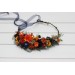 Burnt Orange, Rust & Navy Blue Flower Crown with Sunflowers – Faux Hair Wreath for Weddings and Flower Girls
