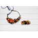 Burnt Orange, Rust & Navy Blue Flower Crown with Sunflowers – Faux Hair Wreath for Weddings and Flower Girls