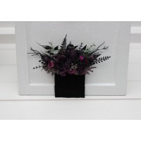 Pocket boutonniere in black, purple, and magenta color scheme. Flower accessories. Pocket flowers. Square flowers. 5370