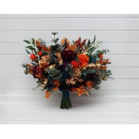 Wedding bouquets in teal rust gold plum mustard colors. Bridal , cascading bouquet and bridesmaid bouquets. Faux blooms. Jewel tone theme wedding   5222