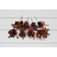  Set of  10 bobby pins in  Burgundy orange purple color scheme with sunflowers. Flower hair pins. Hair accessories. Flower accessories for wedding.  Bridesmaid gift.  5385