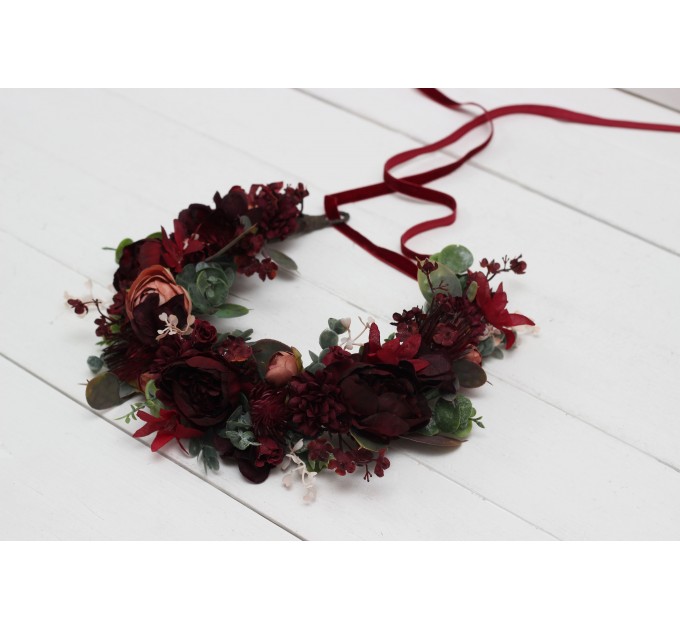 Burgundy dusty rose peach flower crown. Hair wreath. Flower girl crown. Wedding flowers. 0501