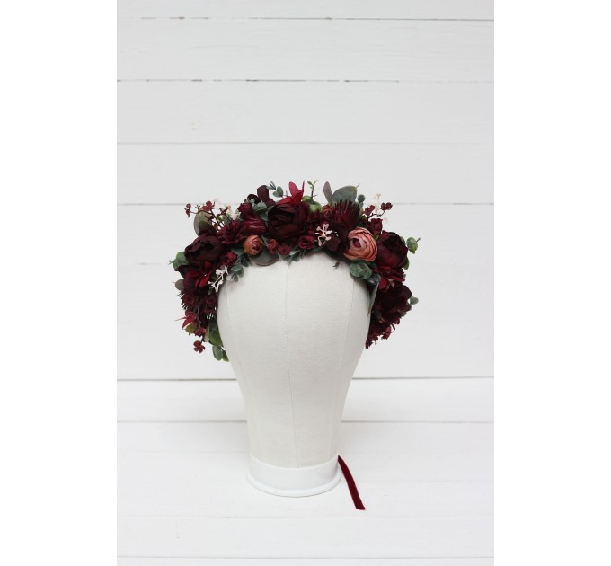 Burgundy dusty rose peach flower crown. Hair wreath. Flower girl crown. Wedding flowers. 0501