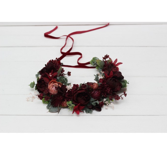 Burgundy dusty rose peach flower crown. Hair wreath. Flower girl crown. Wedding flowers. 0501
