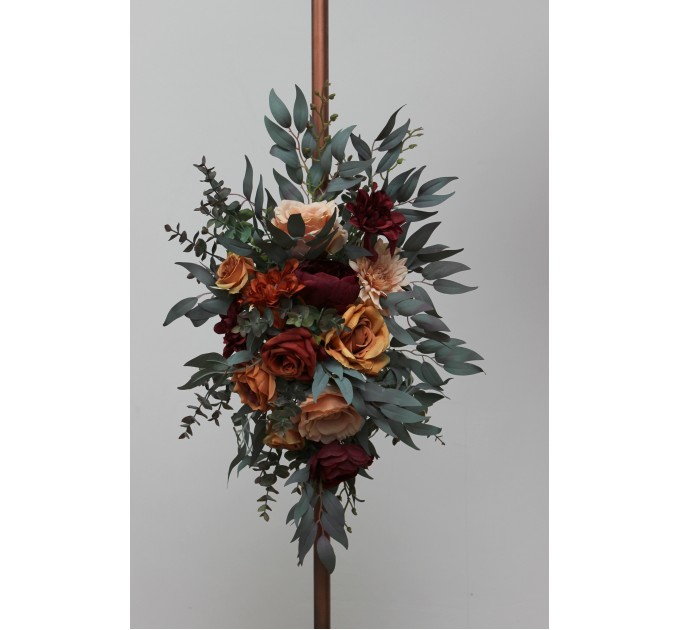  Flower arch arrangement in rust burgundy cinnamon  colors.  Arbor flowers. Floral archway. Faux flowers for wedding arch. 0044